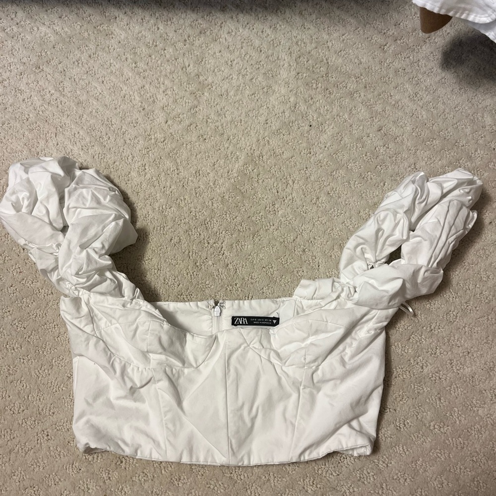 Zara Cream Ruffled Puff Sleeve Blouse